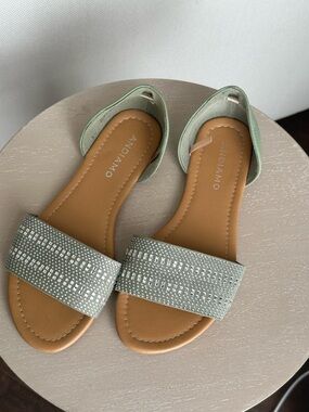 Mint Green Embellished Slide Sandals for Women